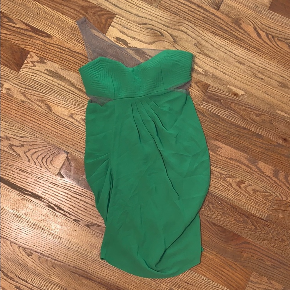 BCBGMAXAZRIA Runway Green One Shoulder Dress 4 - Picture 4 of 8
